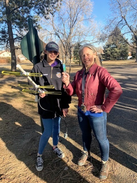 Cheyenne Sterner `N0CKS` and Heather Randall with ARDF foxhunt gear