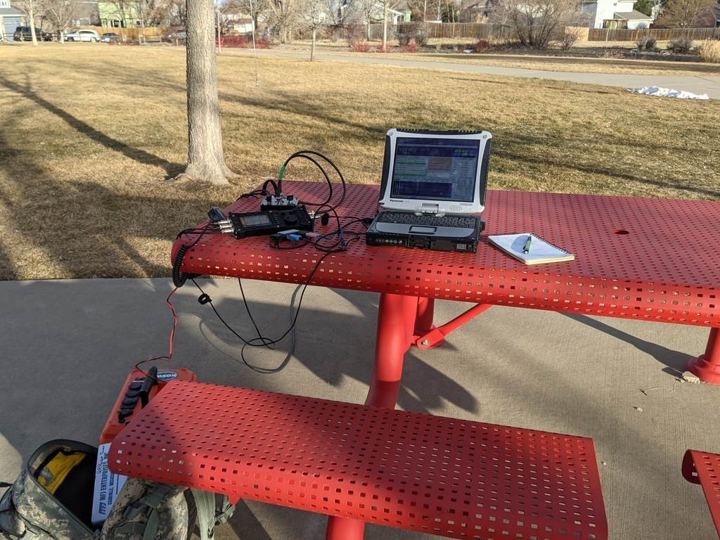 Winter Field Day station at a picnic table