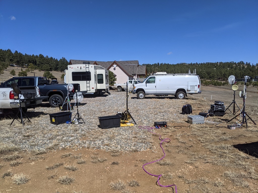 Microwave radios deployed in a parking lot