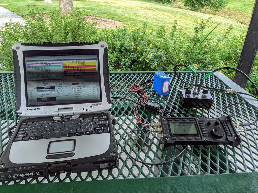 QRP station with Digirig Mobile at a picnic table